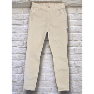 Mother Women's Sz 27 Warm Ivory High Waisted Looker Ankle Fray Skinny Slim Fit